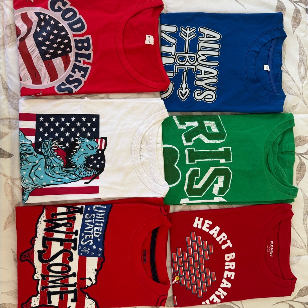 Kids Graphic Tees in Red, Blue, Green, and White